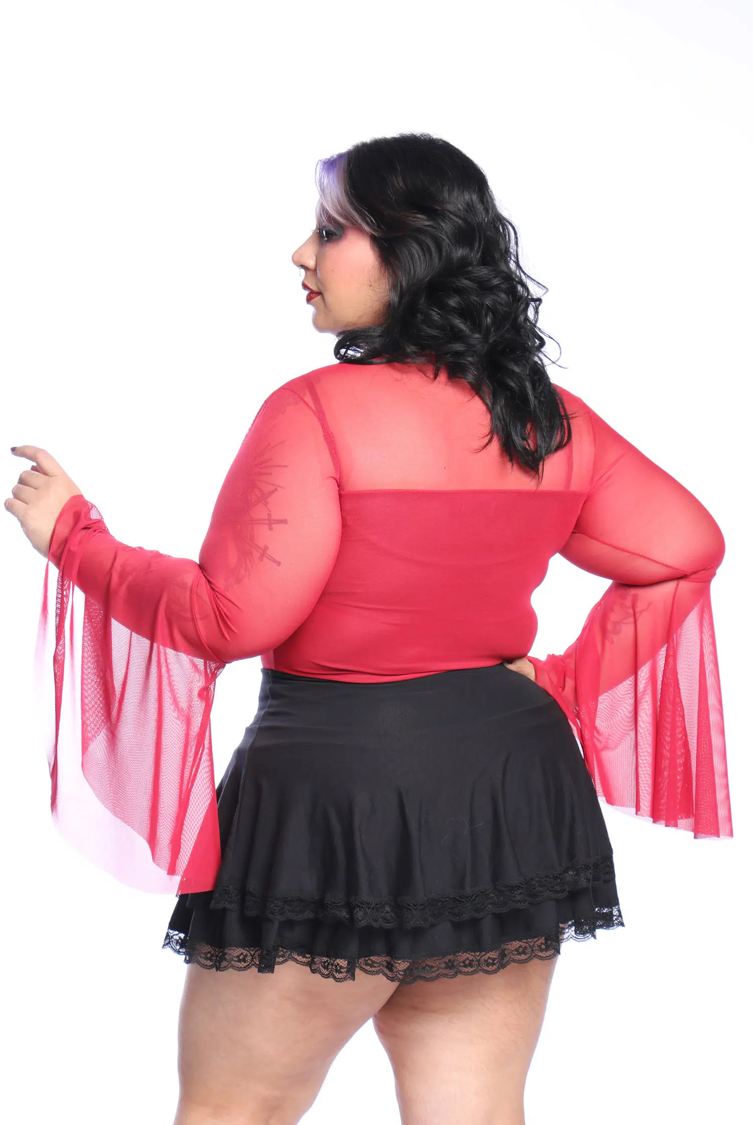 Blusa Manga Longa Tule Flare Red Dahlia - Imagem 7