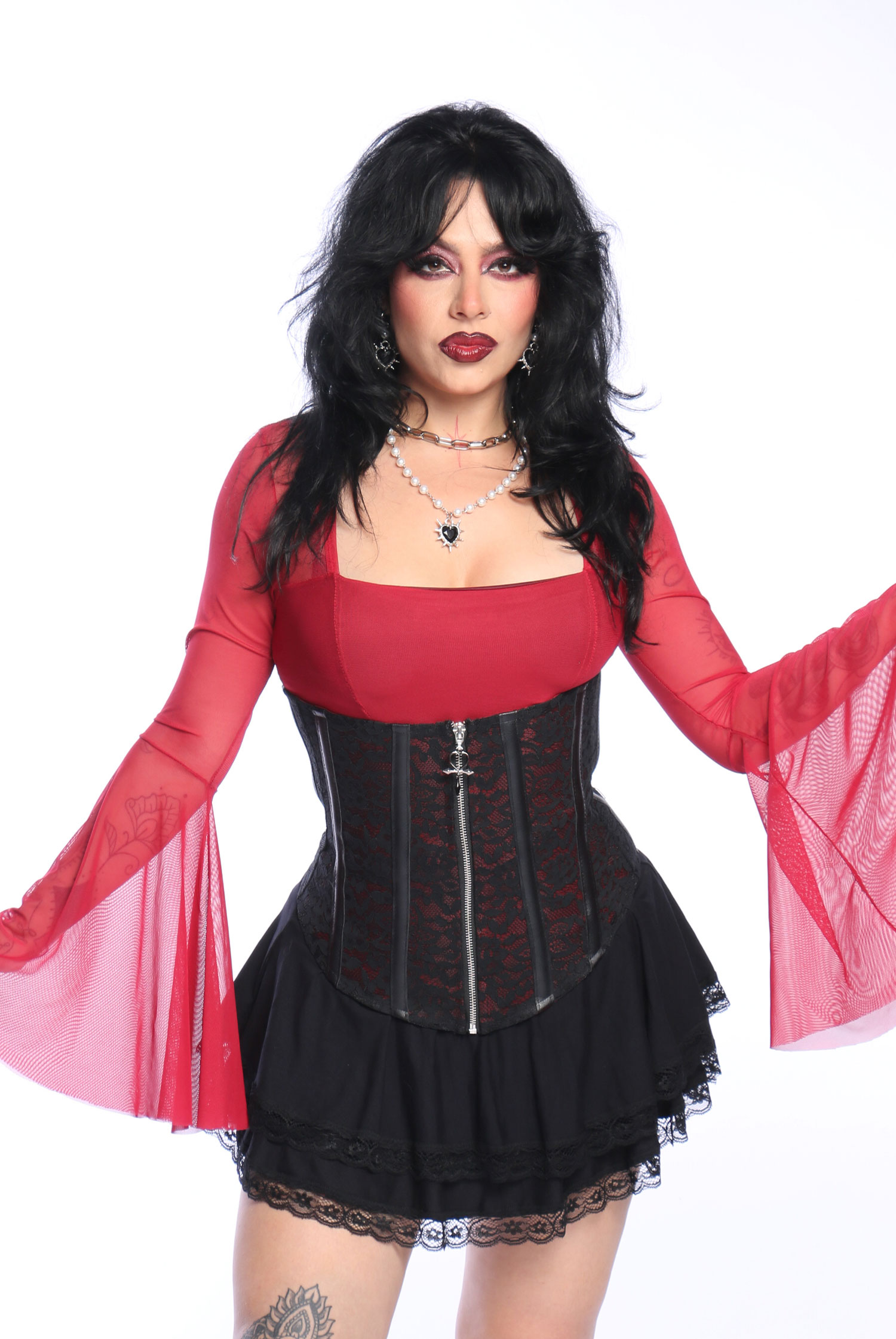 Corpete Renda Preto e Vermelho Prophecy