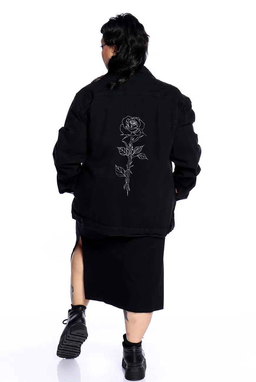 Jaqueta Jeans Preta Oversized Rose Hurts - Imagem 6