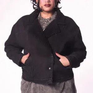 Jaqueta Jeans Preta Peluciada Biker