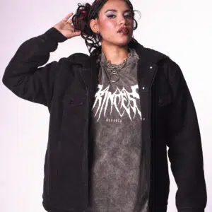 Jaqueta Jeans Preta Peluciada Oversized