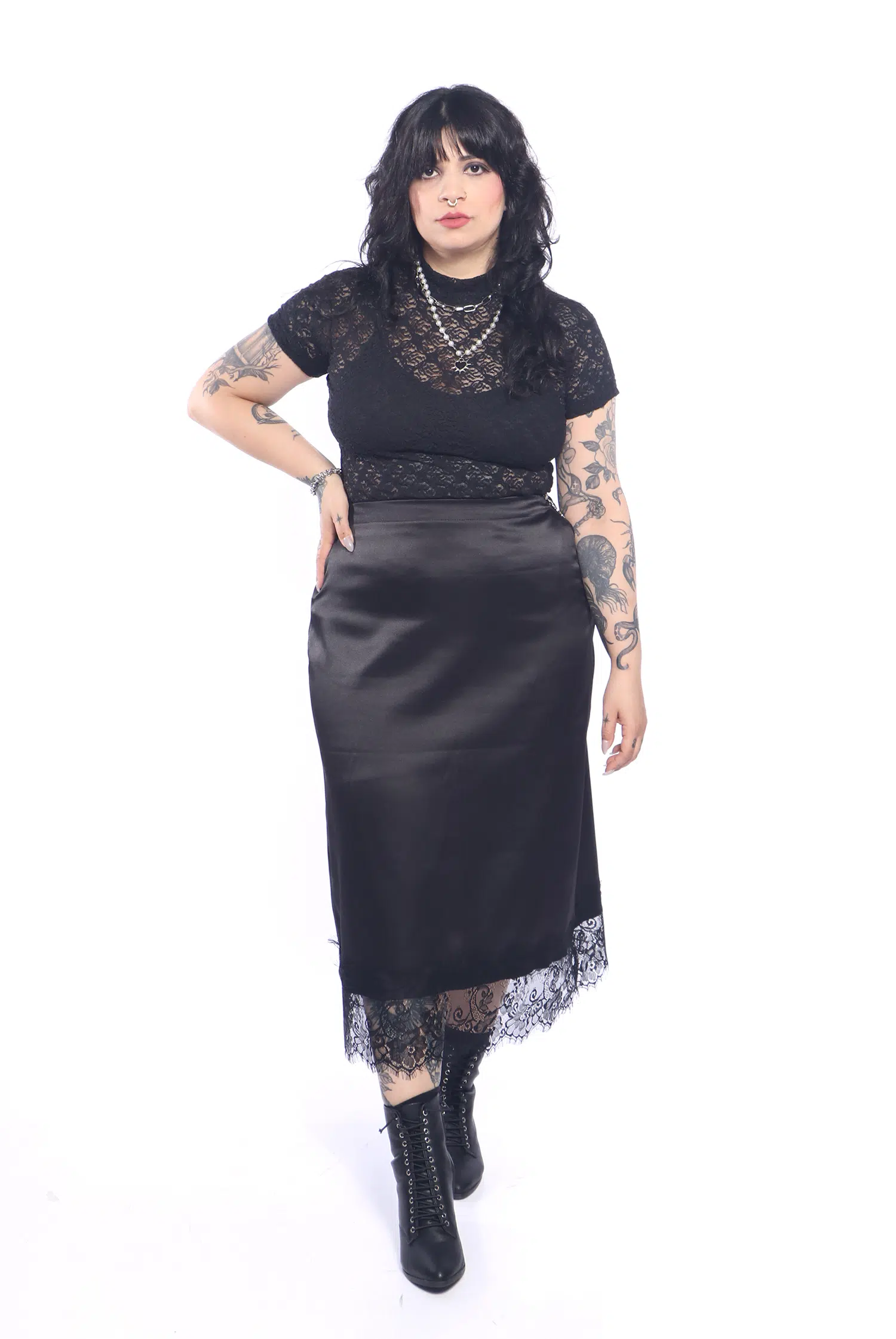 Saia Reta Acetinada Renda Mourning - Imagem 6