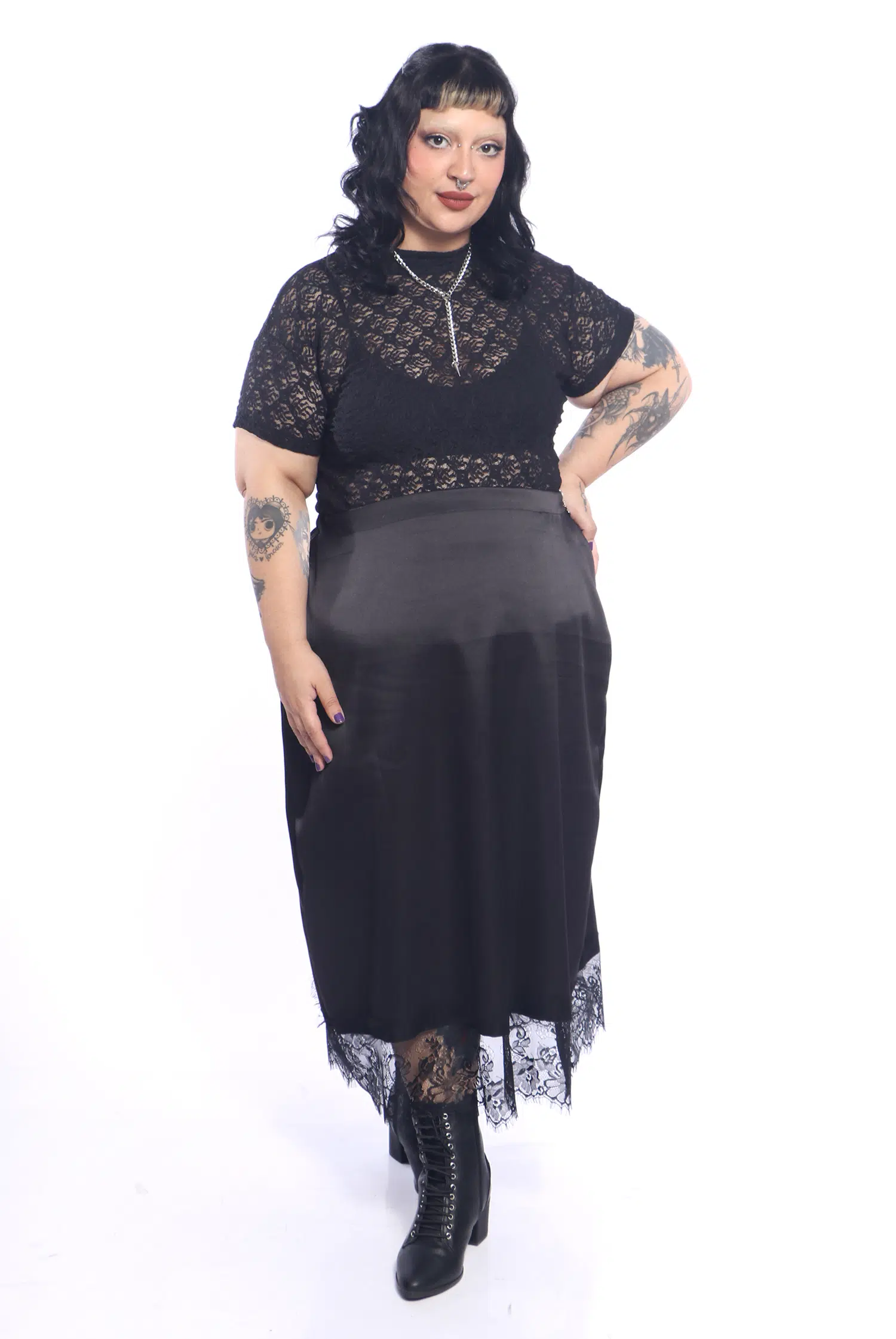 Saia Reta Acetinada Renda Mourning - Imagem 7