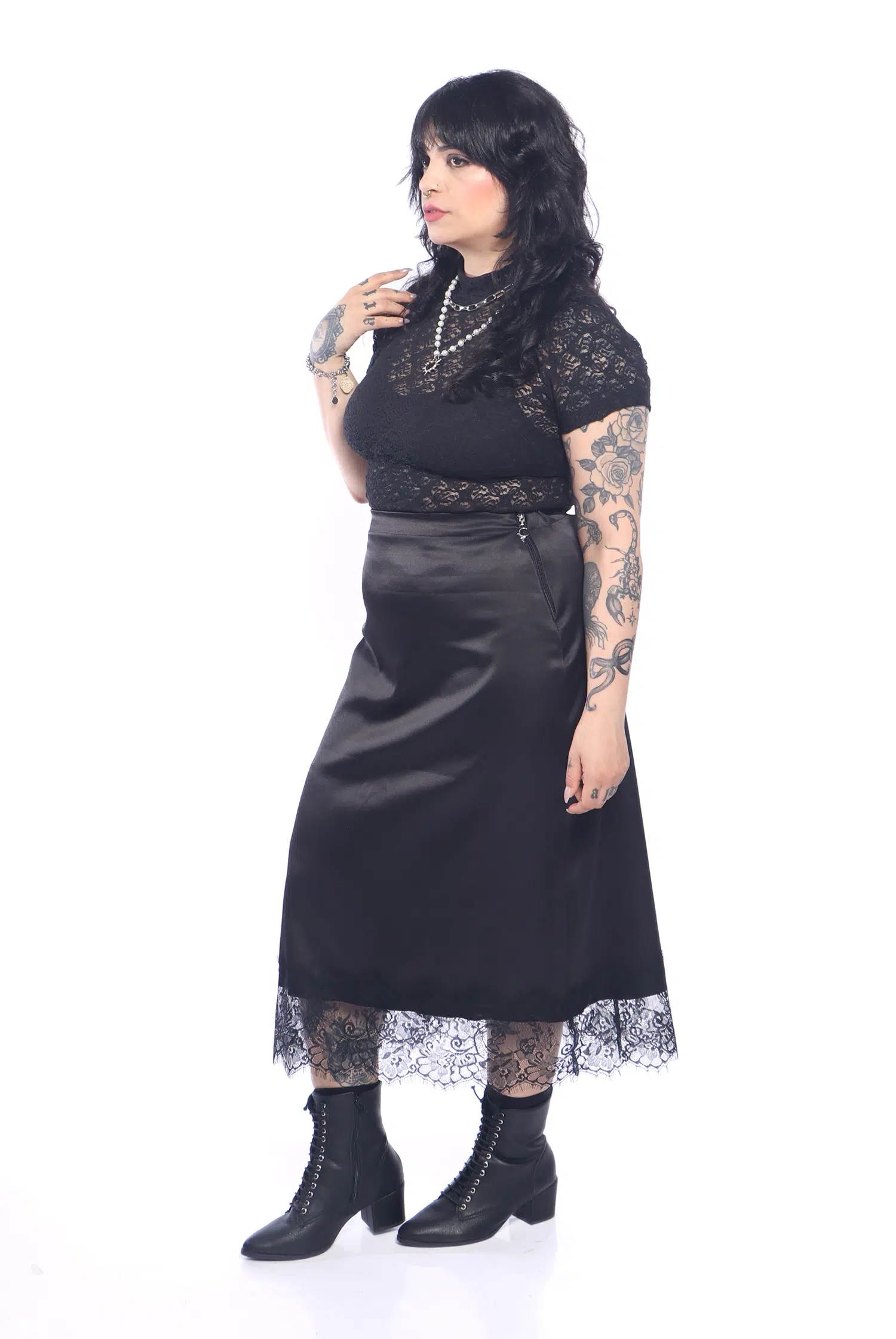 Saia Reta Acetinada Renda Mourning - Imagem 8